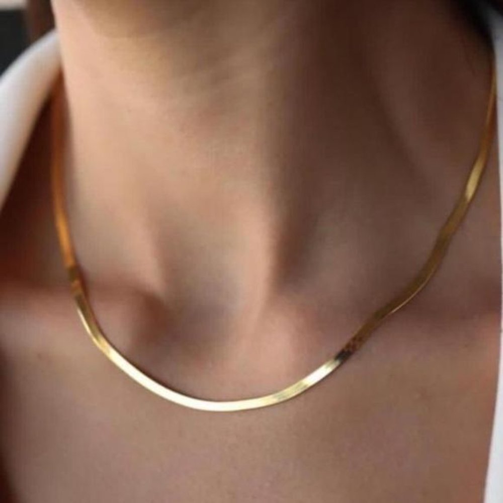 NEW 18K GOLD HERRINGBONE CHAIN NECKLACE - Picture 1 of 7